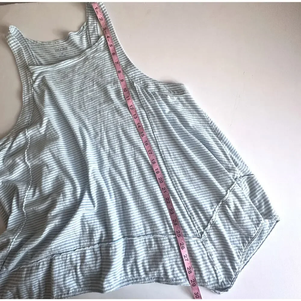 Pilcro Hankey-Hem Swing Tank Womens XL Light Blue Striped Asymmetrical Soft Top